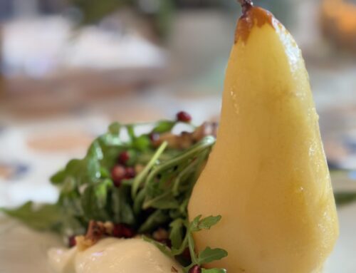Poached Pear, Burrata & Arugula Salad